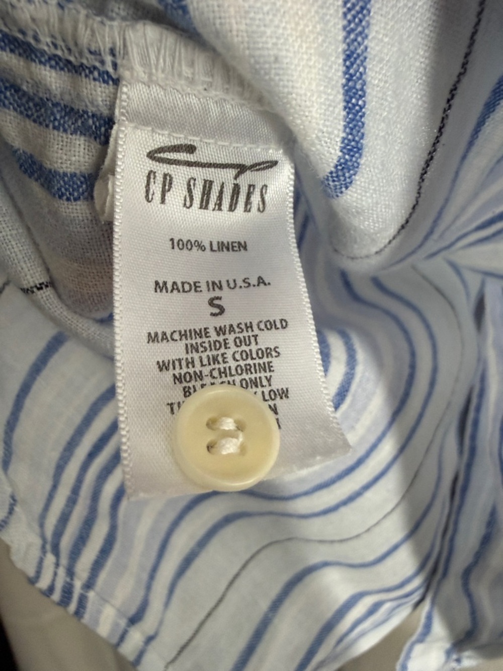 CP SHADES Blue White Stripe 100% Linen Button Down‎ Shirt Small - Picture 3 of 3